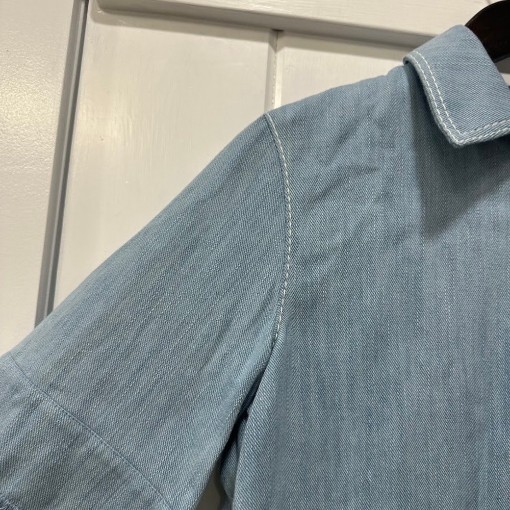 Akris Punto Womens Top Size 4 Light Blue Bleached Denim Cotton Blouse Frayed NEW - Picture 3 of 12